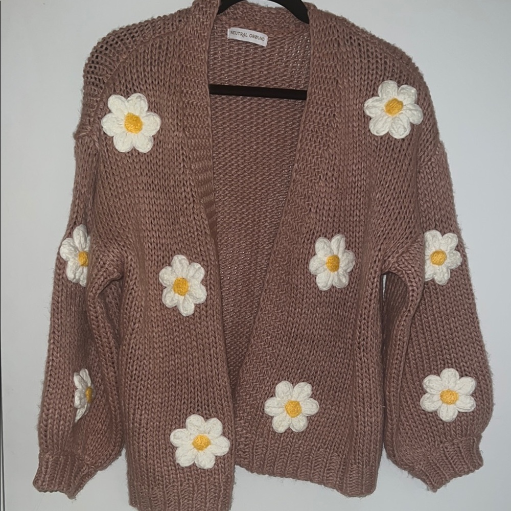 Floral Knit Sweater - Brown